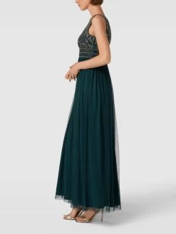 Damen Mode 32 LACE & BEADS Abendkleid Mit Perlen- Und Ziersteinbesatz - Dunkelgrün
