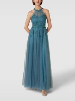 V.M. Abendkleid Mit Zierbesatz - Ozean Blau