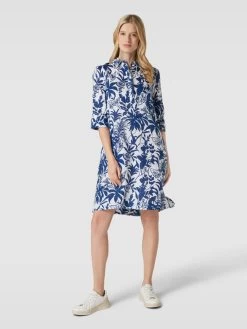 Christian Berg Woman Blusenkleid Aus Leinen Mit Allover-Print - Marineblau