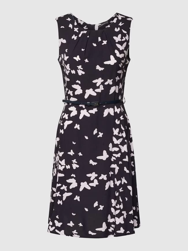 Montego Knielanges Kleid Aus Viskose Mit Taillengürtel - Marineblau 3 Montego Knielanges Kleid Aus Viskose Mit Taillengürtel - Marineblau