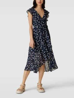 Apricot Midikleid Mit Bindegürtel - Marineblau