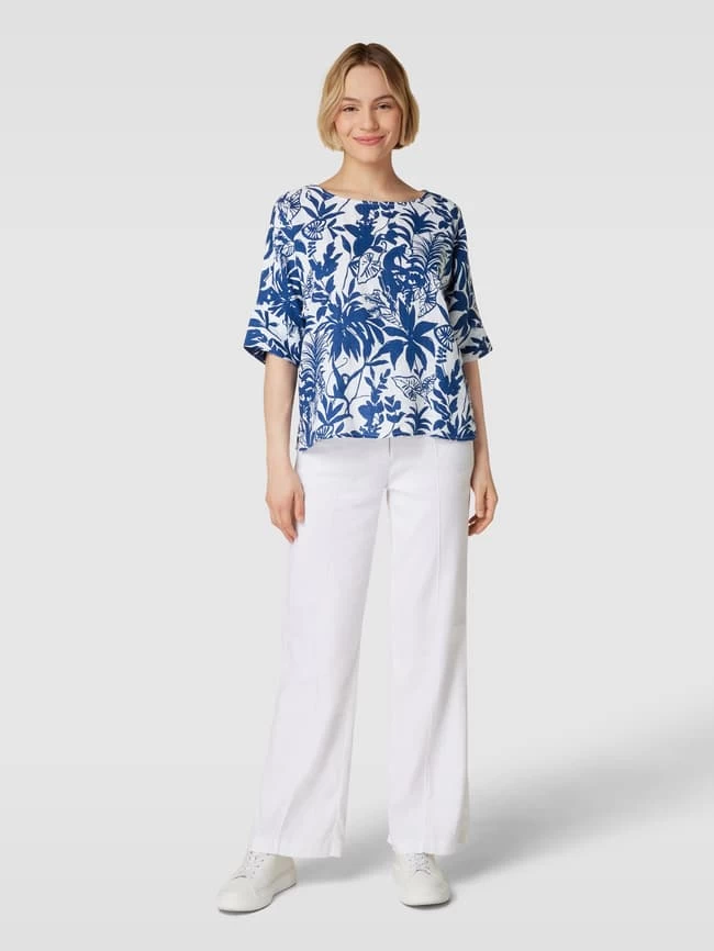 Christian Berg Woman Blusenshirt Aus Leinen Mit Allover-Motiv-Print - Marineblau 3 Christian Berg Woman Blusenshirt Aus Leinen Mit Allover-Motiv-Print - Marineblau