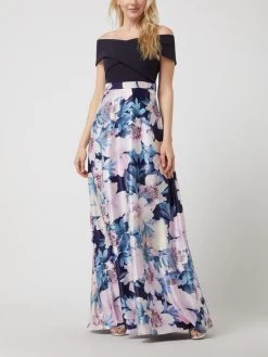 Damen Mode 22 Christian Berg Cocktail Off-Shoulder-Abendkleid In Wickel-Optik - Marineblau Meliert