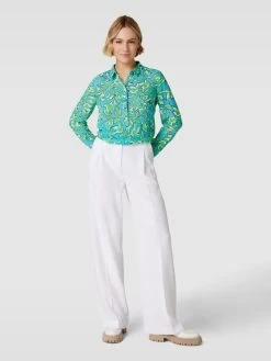 Comma Longbluse Mit Allover-Muster - Aqua Blau