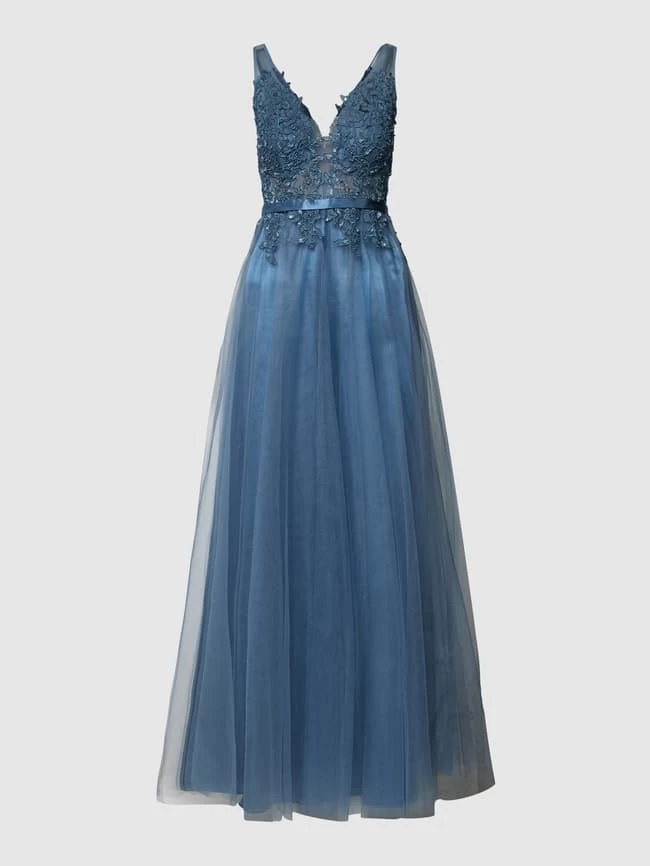 V.M. Abendkleid Mit Ornamentalen Stickereien - Rauchblau 4 V.M. Abendkleid Mit Ornamentalen Stickereien - Rauchblau – Bild 2