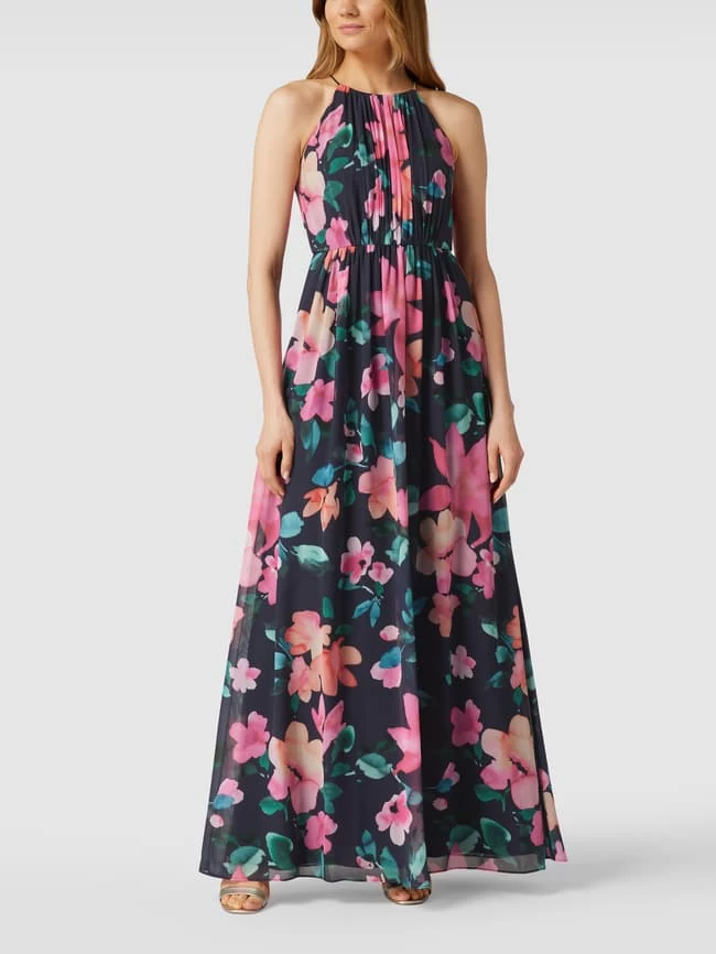 Jake*s Cocktail Abendkleid In Maxilänge Mit Floralem Allover-Muster - Marineblau Meliert 3 Jake*s Cocktail Abendkleid In Maxilänge Mit Floralem Allover-Muster - Marineblau Meliert