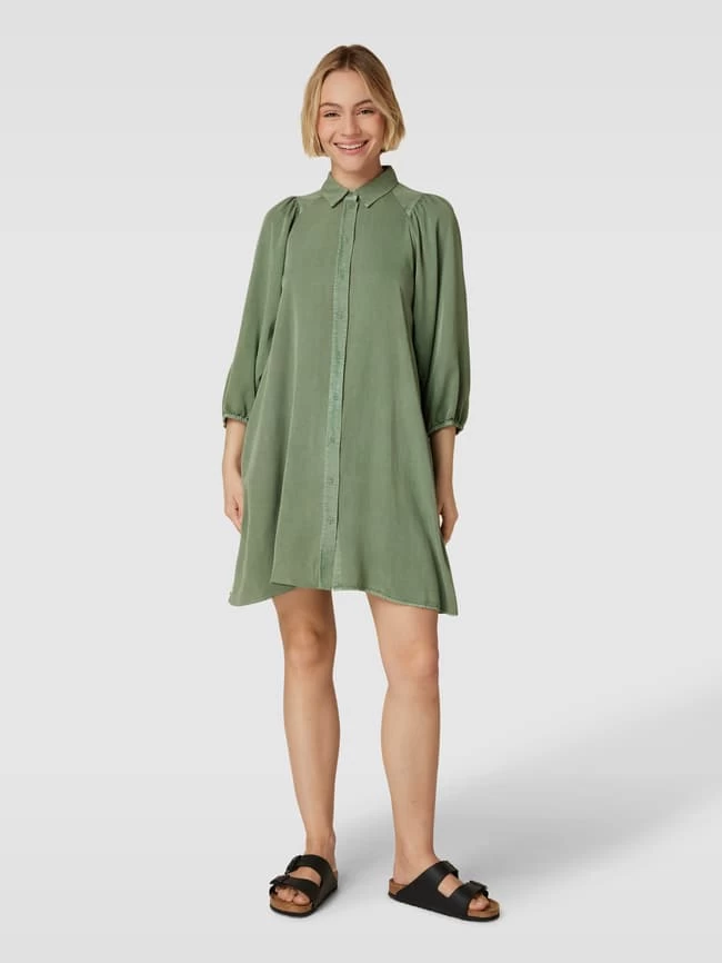Jake*s Casual Hemdblusenkleid Mit Viskose-Anteil In Unifarbenem Design - Olivgrün 3 Jake*s Casual Hemdblusenkleid Mit Viskose-Anteil In Unifarbenem Design - Olivgrün