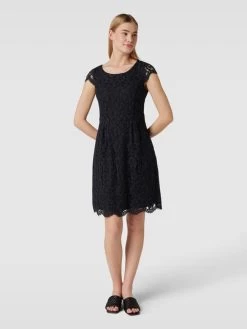 Montego Knielanges Kleid Mit Floralen Stickereien - Marineblau