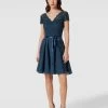 Swing Cocktailkleid Mit Spitzenbesatz - Rauchblau