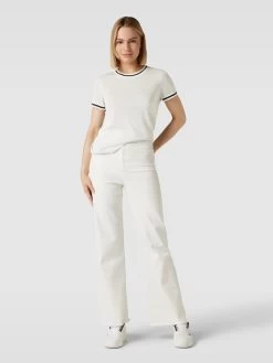 Damen Mode 5 Jake*s Collection Strickshirt Mit Abschlüssen Mit Kontraststreifen - Ecru