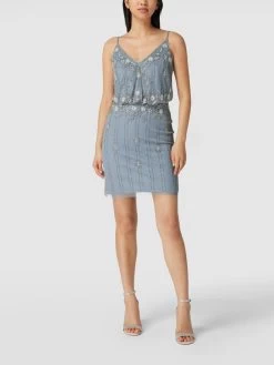 LACE & BEADS Cocktailkleid Mit Floralem Muster Aus Zierperlen - Hellblau