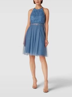 V.M. Cocktailkleid Mit Spitzen-Besatz - Rauchblau