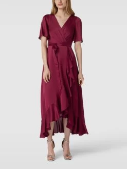 Christian Berg Cocktail Abendkleid Mit Flügelärmeln - Kirschrot